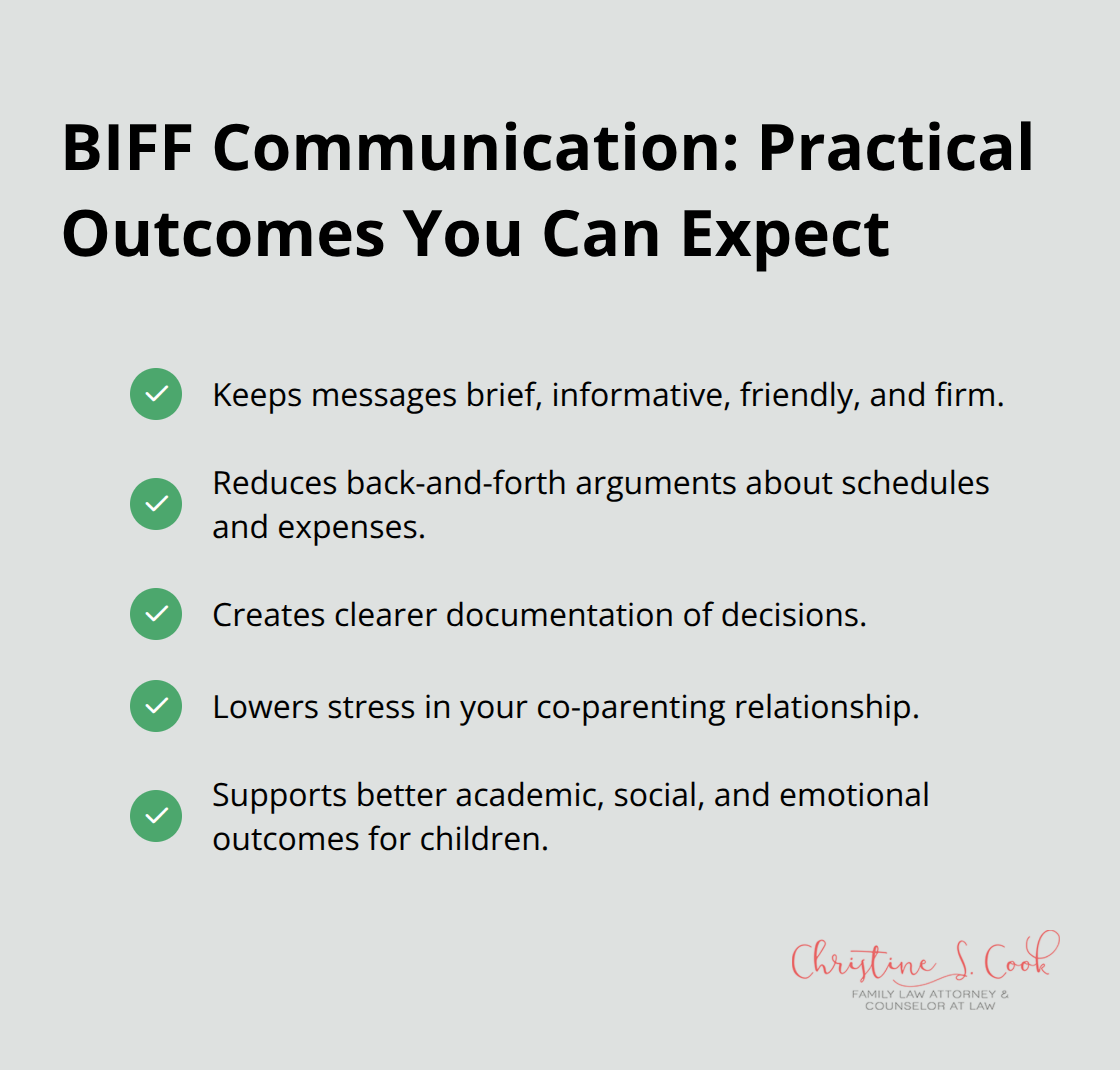 Checkmark list of outcomes from using BIFF communication with your co-parent